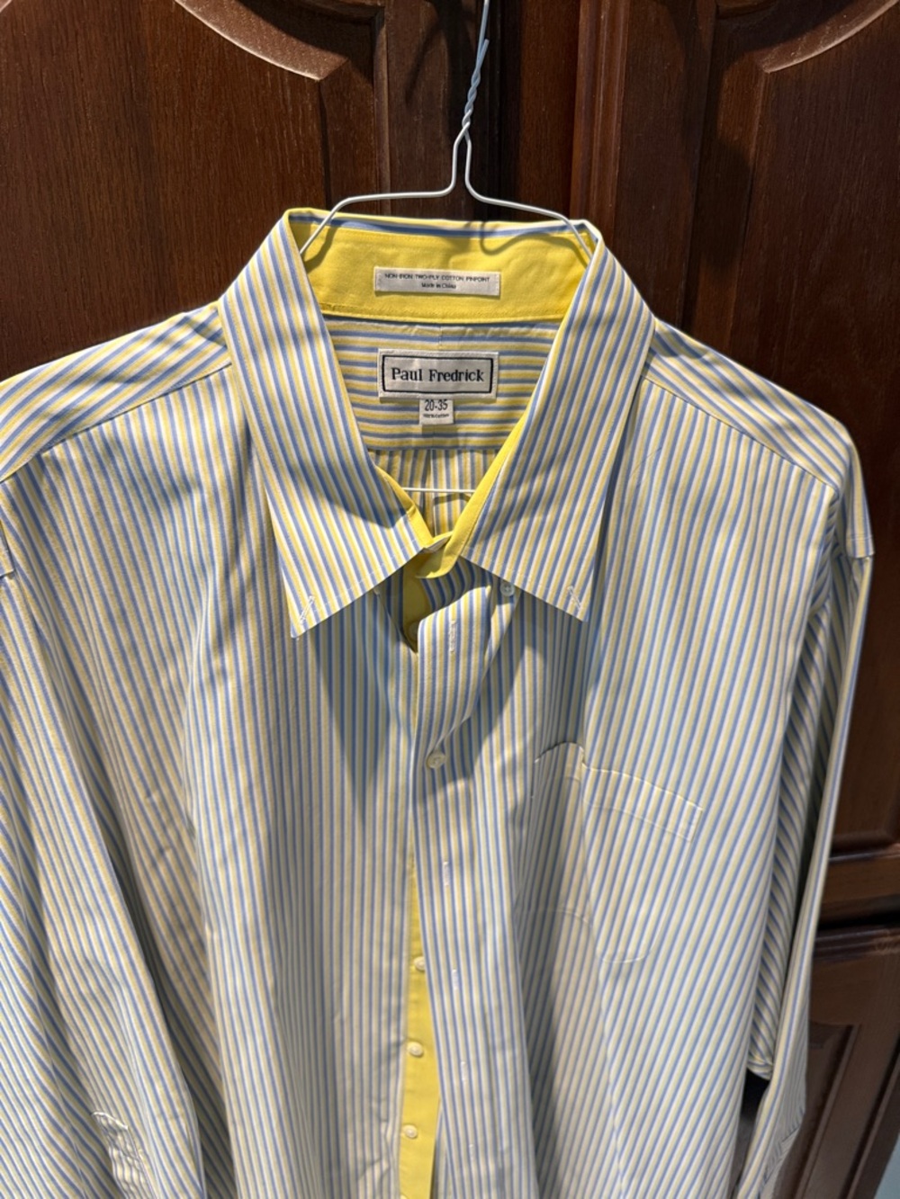 Paul Fredrick Blue and Yellow Striped Dress Shirt 20-35